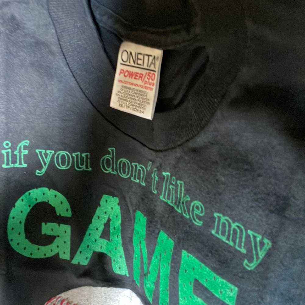 Oneita Power Black Baseball SS Tee XS 2-4 If You Don’t Like My Game Who Cares